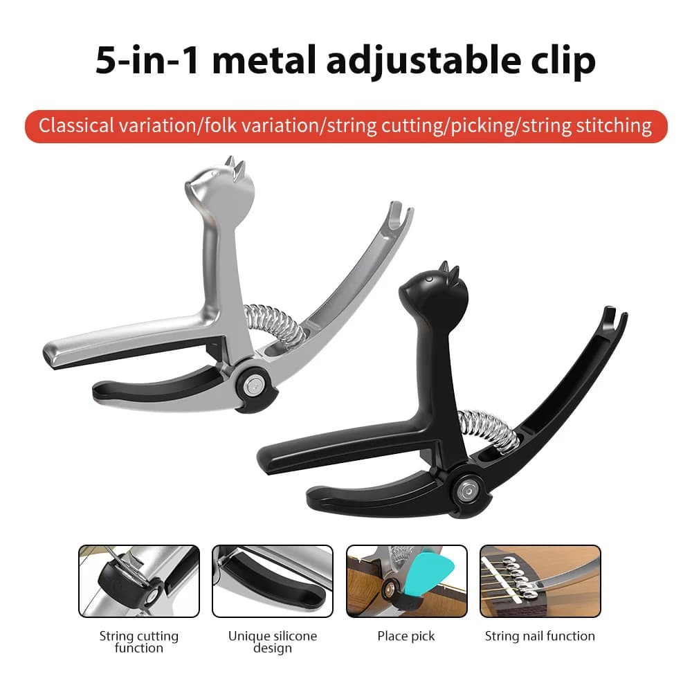 5 In 1 chitarra Capo chitarra acustica Capo String Cutter/Pick Holder/Pin Puller Clip di trasferimento lega String Instruments accessori