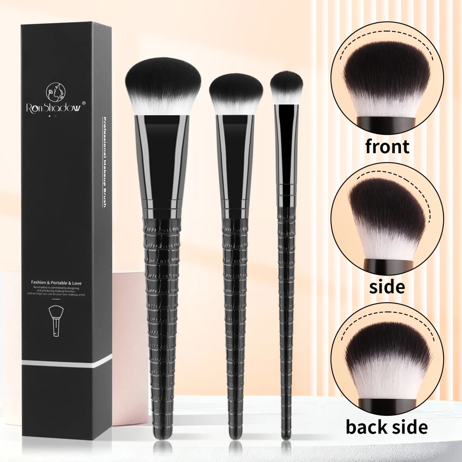 3Pcs Angled Makeup Brush Set With Gift Box, Angled Foundation Powder Blush Brushes, Portable Tools for Daily Base Makeup