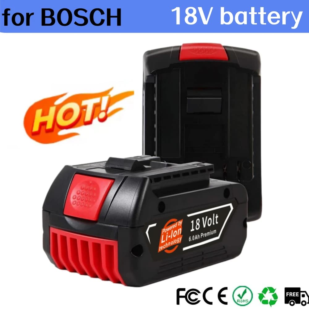 18V Portable Replacement Battery 6.0Ah (6000mAh) Rechargeable Li-ion or with 2A Charger for Bosch BAT609 Power Tool Battery.