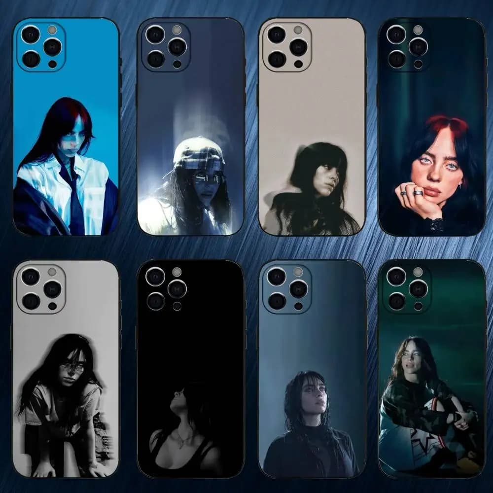 Custodia per telefono S-Singer B-Billie Eilish per iPhone 17,16,15,14,13,12,11 Plus,Pro Max, cover in silicone nero