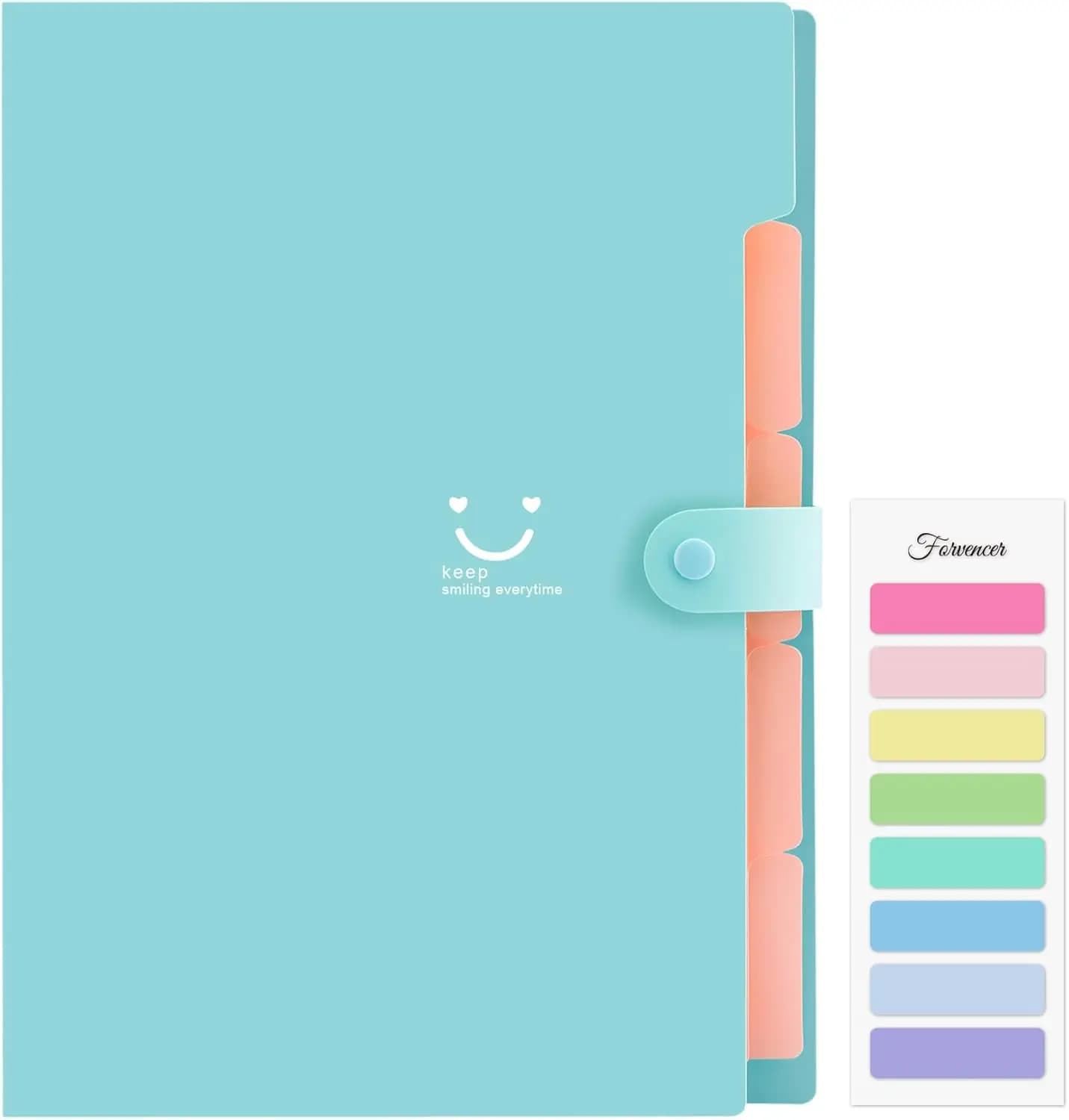 Organizzatore di documenti a fisarmonica con faccina sorridente, formato lettera, cartella espandibile a 5 tasche con etichette per forniture scolastiche e da ufficio