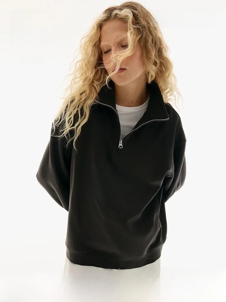 Felpa con Cappuccio da Donna a Maniche Lunghe Stile Americano, Maglia Base con Zip, H&M 1301318 Autunno 2025, Altri Materiali 100%