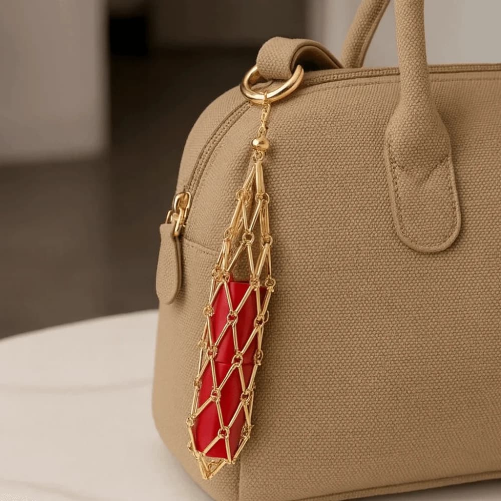 Portarossetto in Rete Metallica Portatile, Mini Borsa a Rete Traforata, Portachiavi Dorato Leggero, Custodia per Rossetto con Anello Portachiavi per Esterni