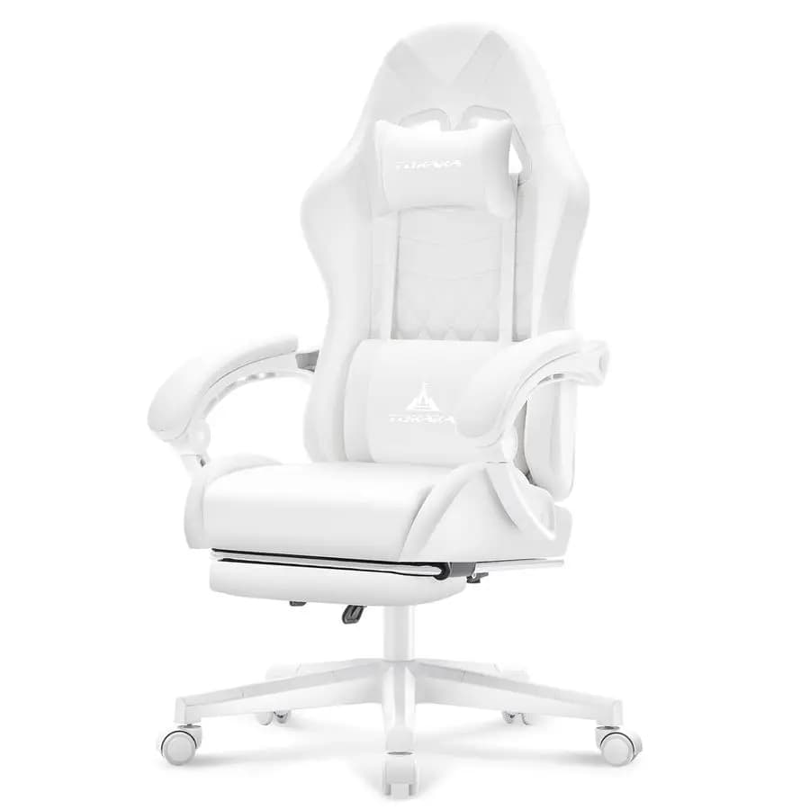 Sedia da Gaming Ergonomica con Massaggio, Sedia da Ufficio con Poggiapiedi, Cuscino a Molle Insacchettate, Reclinabile in Pelle Regolabile