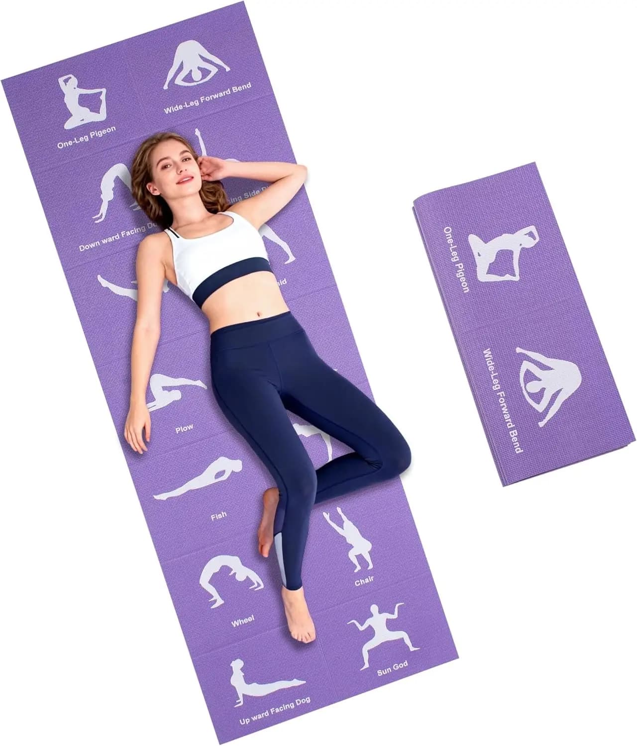 Tappetino Yoga Pieghevole Extra Spesso con Grafico delle Pose Stampato per Pilates e Allenamento Core a Casa