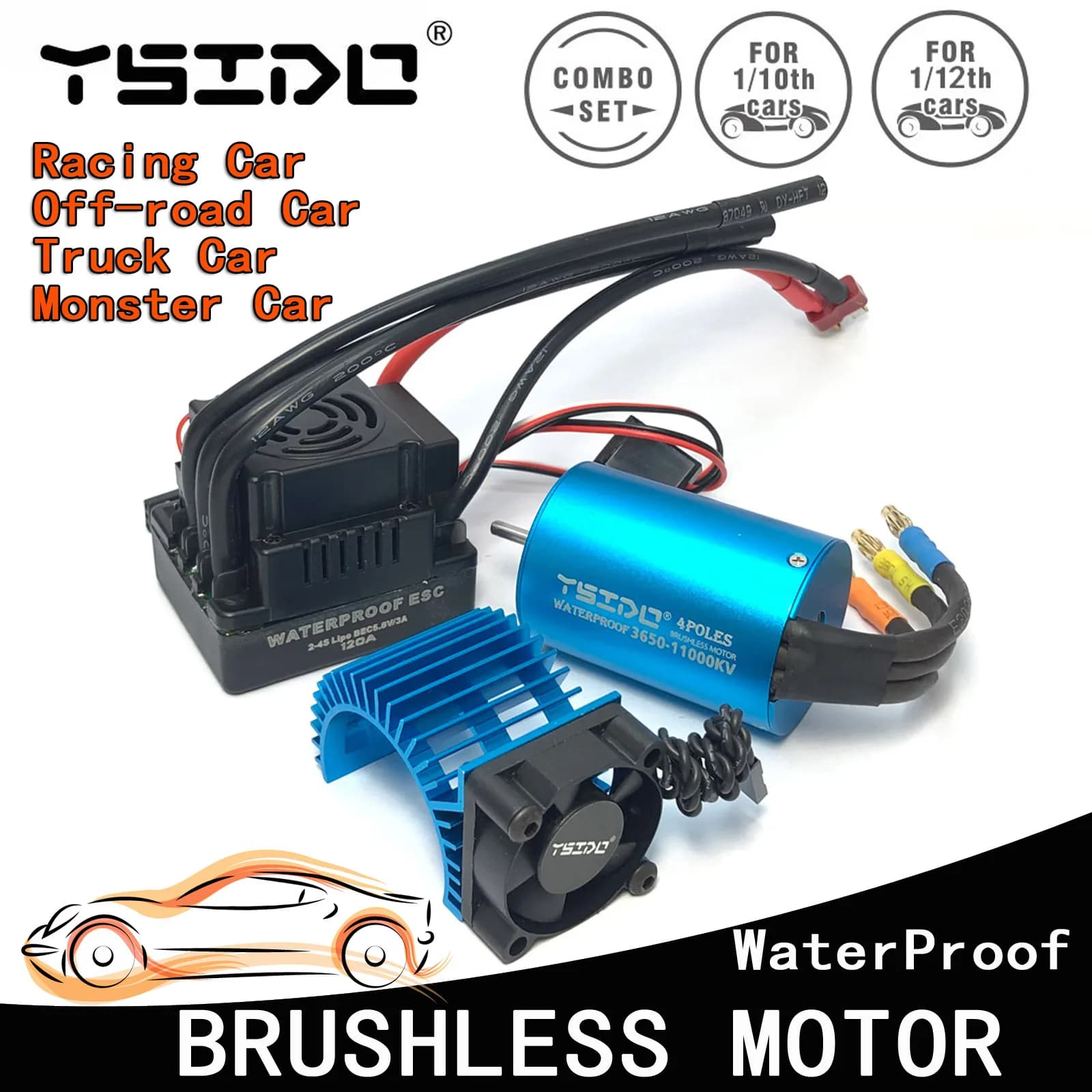 YSIDO 3650 3600KV 5400KV 9500KV Motore Brushless 60A 80A 120A ESC per 1/10 Traxxas HSP Tamiya Arrma RedCat RC Monster Truck Car