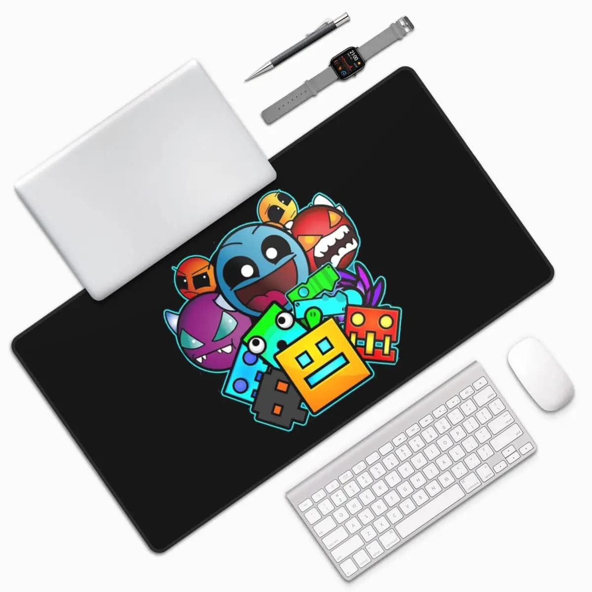 Tappetino per mouse grande con musica del gioco Geometry Dash, tappetino per tastiera e mouse geometrico carino, tappetino da scrivania per PC e laptop da gaming