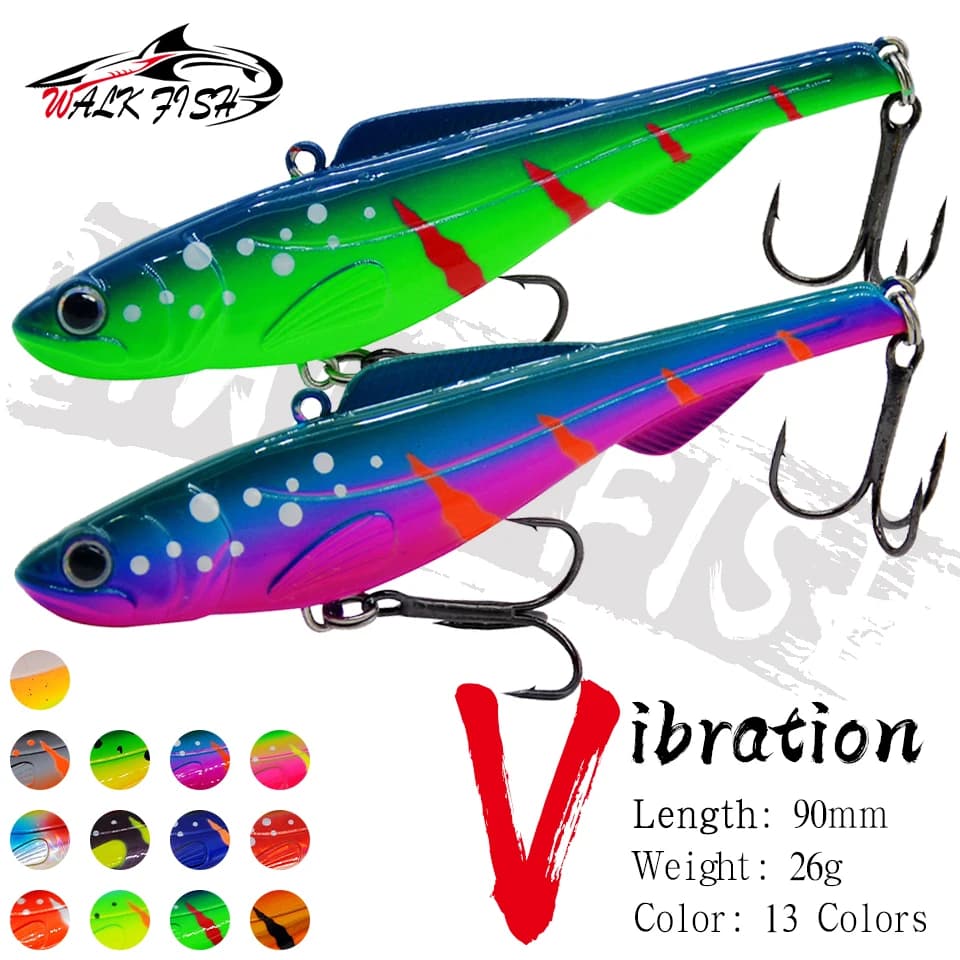 CAMMINARE PESCE Nuovo 1 Pz Inverno Richiamo di Pesca Sul Ghiaccio 9 cm/26g Affondamento Isca Artificiale Rattlin Vibrazione VIB Esca Dura Crankbait Treble Hook