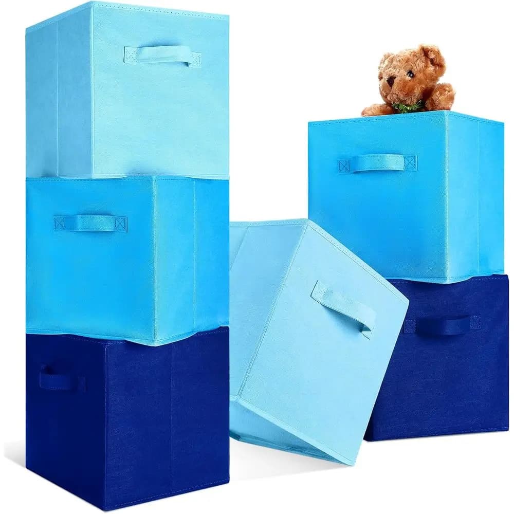 11 x 10. 5 x 10. 5 Cubi Contenitori Blu, Set da 6 Scatole Organizer Pieghevoli in Tessuto, Cesti Richiudibili con Manici
