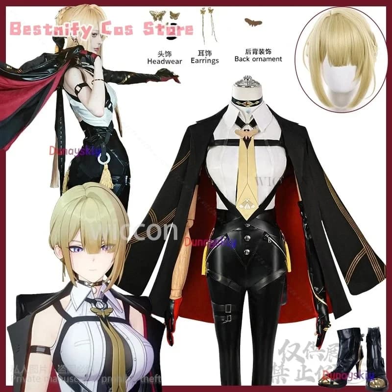 ABC123 Cosplay Anime Game Zenless Zone Zero ZZZ Costume Cosplay Evelyn Sexy Uniforme Pantaloni PU Scarpe Parrucche per Ragazze Donna 3'd,5;h.9/