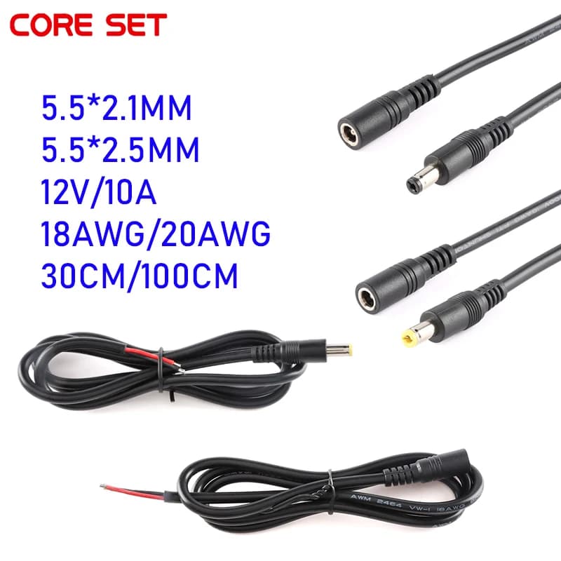 Connettori 12V DC Maschio Femmina Jack Cavo Adattatore Spina di Alimentazione 30cm/100CM Lunghezza 18AW 5.5x2.1 5.5*2.5MM per Telecamera CCTV