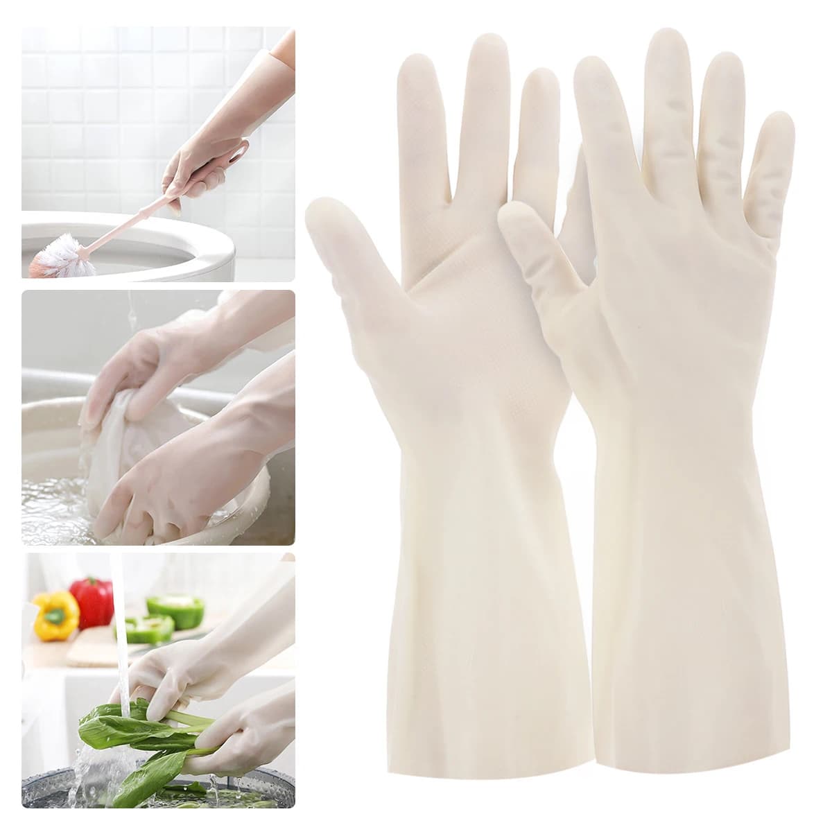 1 paio di guanti di gomma per lavare i piatti Xl guanti impermeabili riutilizzabili bianchi per la pulizia della cucina lavori domestici lavanderia giardino lavaggio tappeti