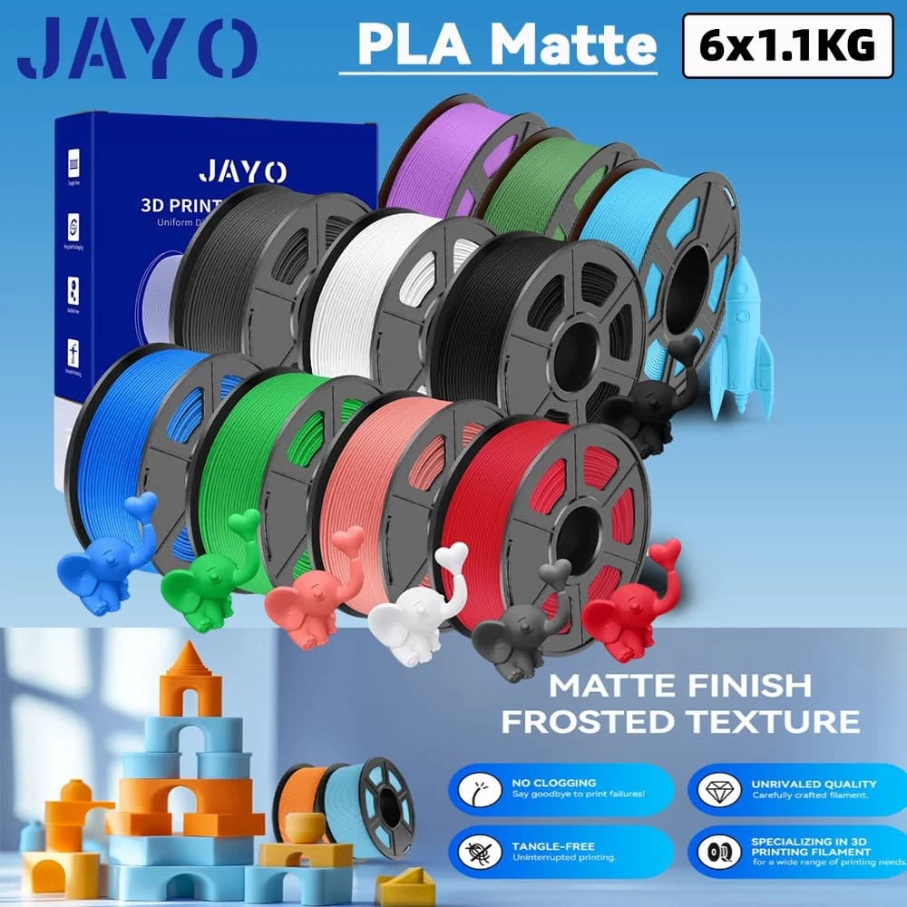 JAYO 6 Rotoli Filamento per Stampante 3D PLA Opaco 1.75MM Avvolgimento Ordinato Finitura Liscia Opaca Materiali per Stampa 3D