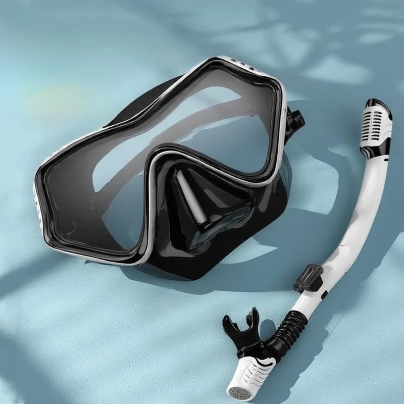 Maschera per Snorkeling con Occhiali, Lenti in Vetro Temperato, Tubo di Respirazione in Silicone Morbido, Set per Immersioni e Nuoto