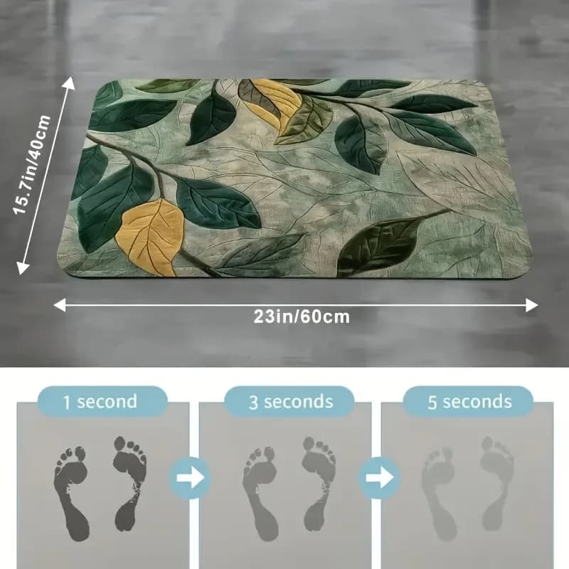 Tappetino da Bagno in Diatomite VIKAMA con Motivo a Foglie, Asciugatura Rapida, Super Assorbente, Antiscivolo, per Bagno, Doccia, Ingresso, Tappeto per Pavimento, Tappetino per Porta