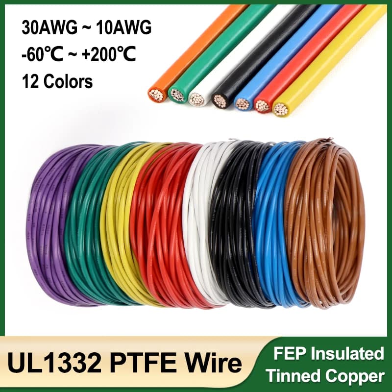 Cavo PTFE ad alta temperatura UL1332 da 1M 30 28 26 24 22 20 18 16 14 13 12 11 10 AWG Cavo in rame stagnato isolato FEP per stampante 3D