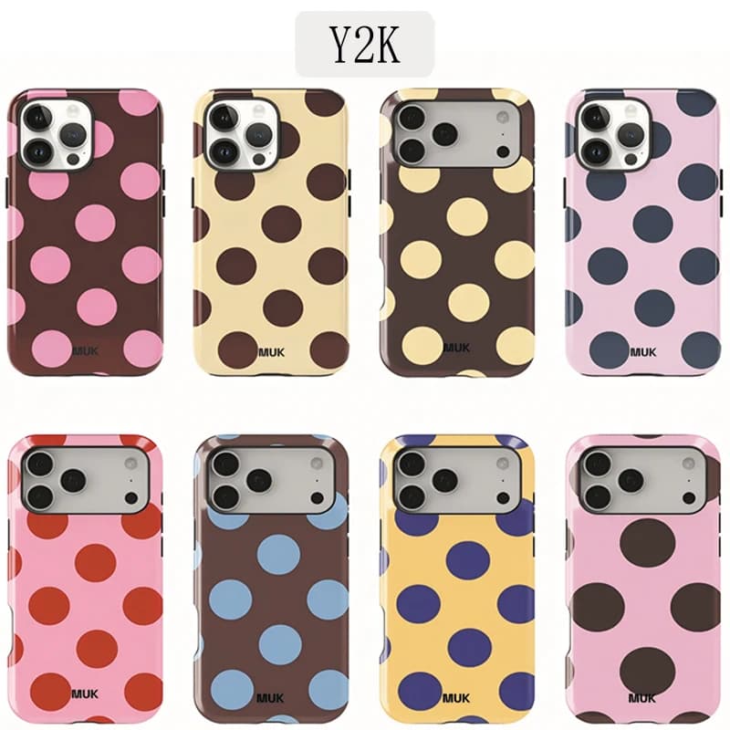 Luxury Y2K Polka Dot Phone Case for iPhone 17 16e 16 15 14 13 12 11 X XS XR XSMAX 7 8 Air Pro Max Plus Double-layer