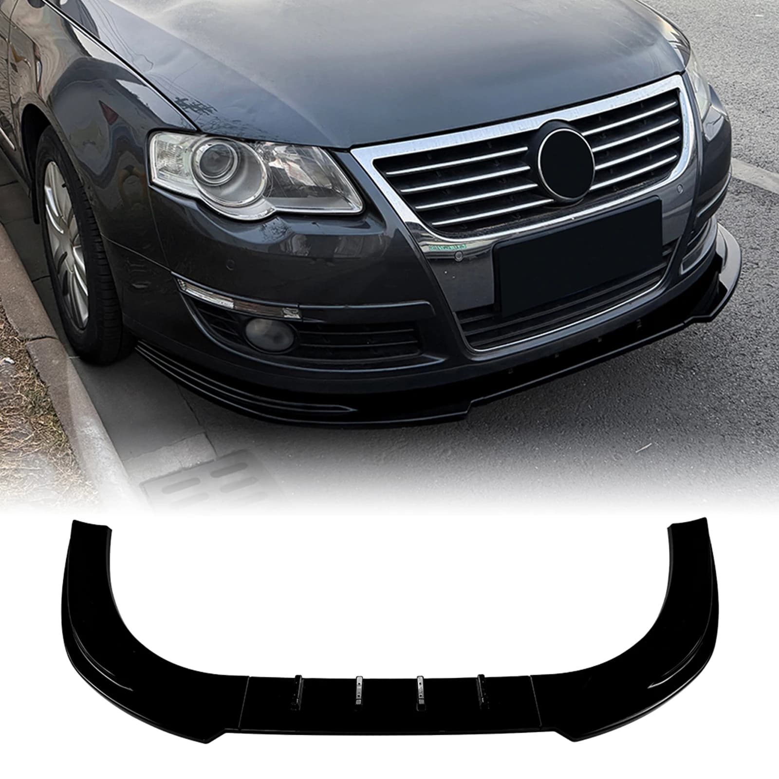 Spoiler Anteriore in Fibra di Carbonio/Nero Lucido, Diffusore e Lama per Volkswagen VW Passat B6 Standard 2005-2010