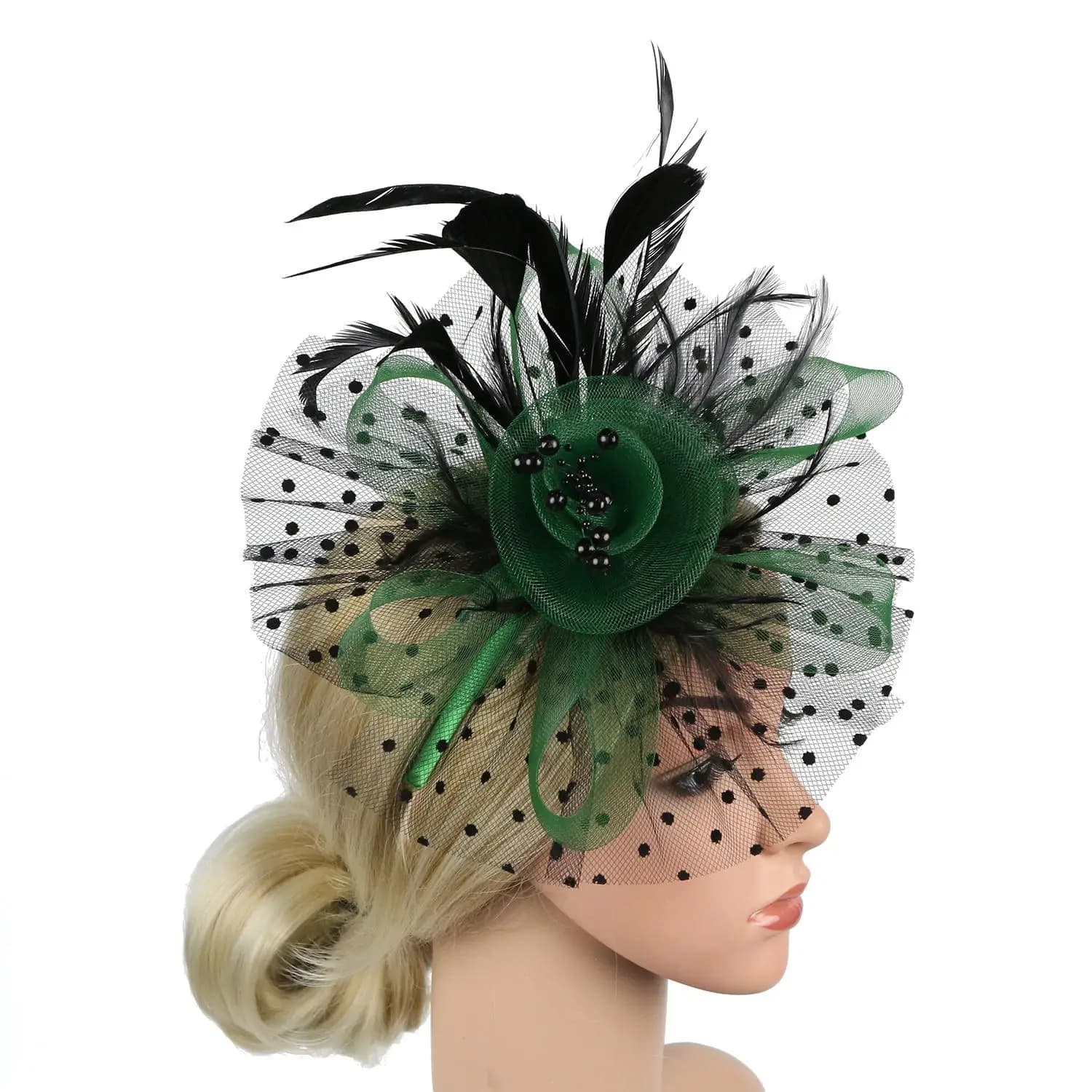 Stylish Mesh Flower Wedding Cocktail Fascinator Hat Tea Party Headband Feathers Hair Clip Alice Headband Clip for Women Girls