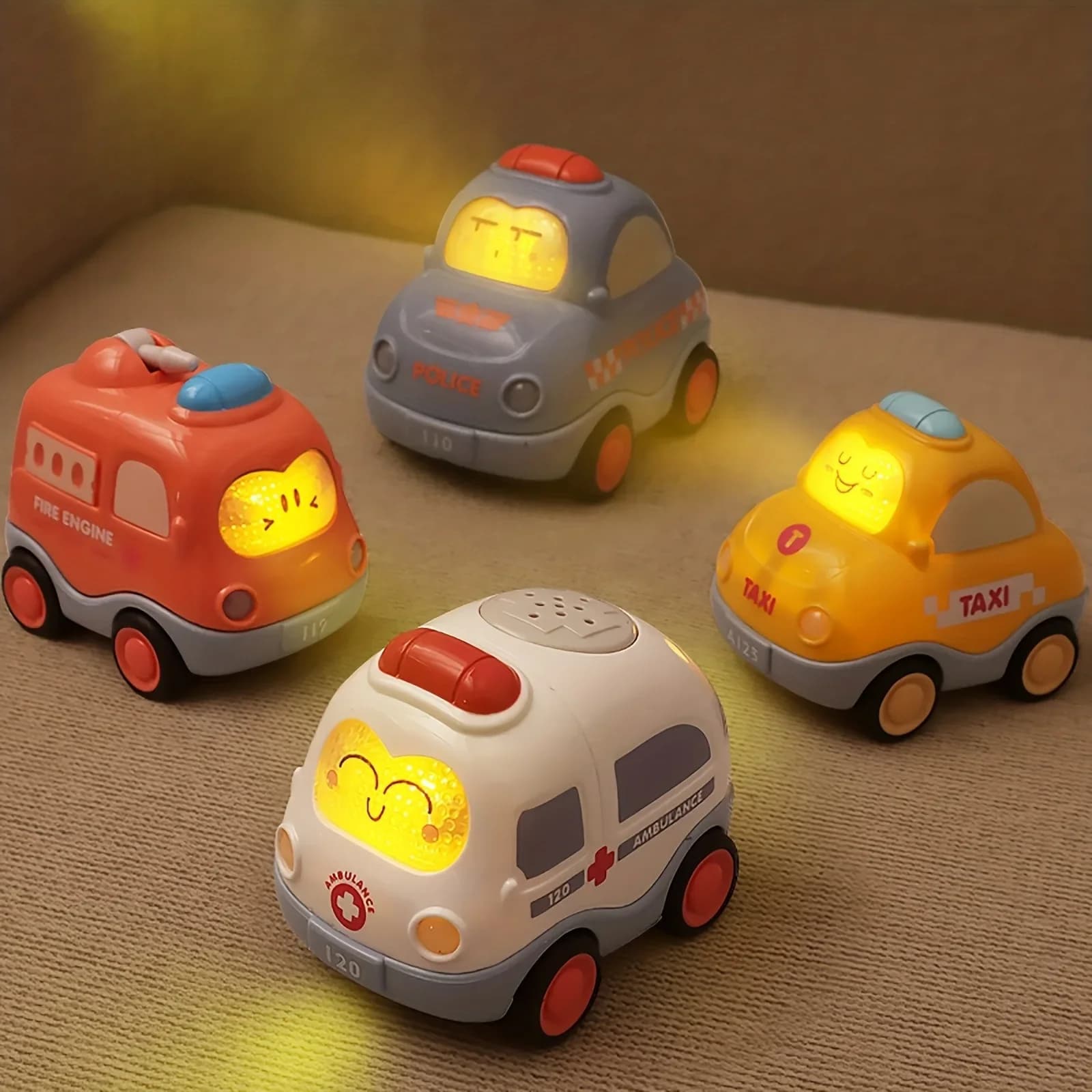 Giocattoli Auto a Retrocarica per Bambini con Luci e Suoni, Auto della Polizia, Ambulanza, Camion dei Pompieri, Taxi, Regali per Feste di Compleanno