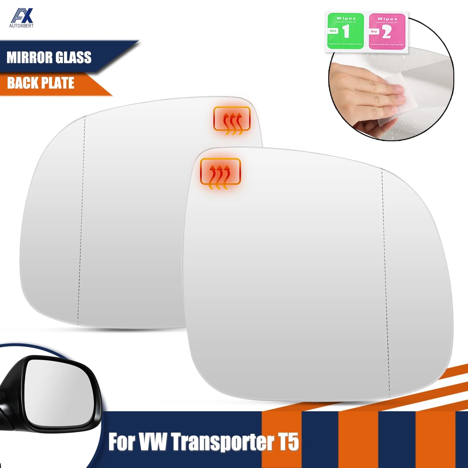 Sinistra Destra Lato Ala Specchio di Vetro Convesso Riscaldato Grande Angolo Retrovisore Piastra Posteriore Per VW Transporter Multivan T5 T6 2010 2011-2016