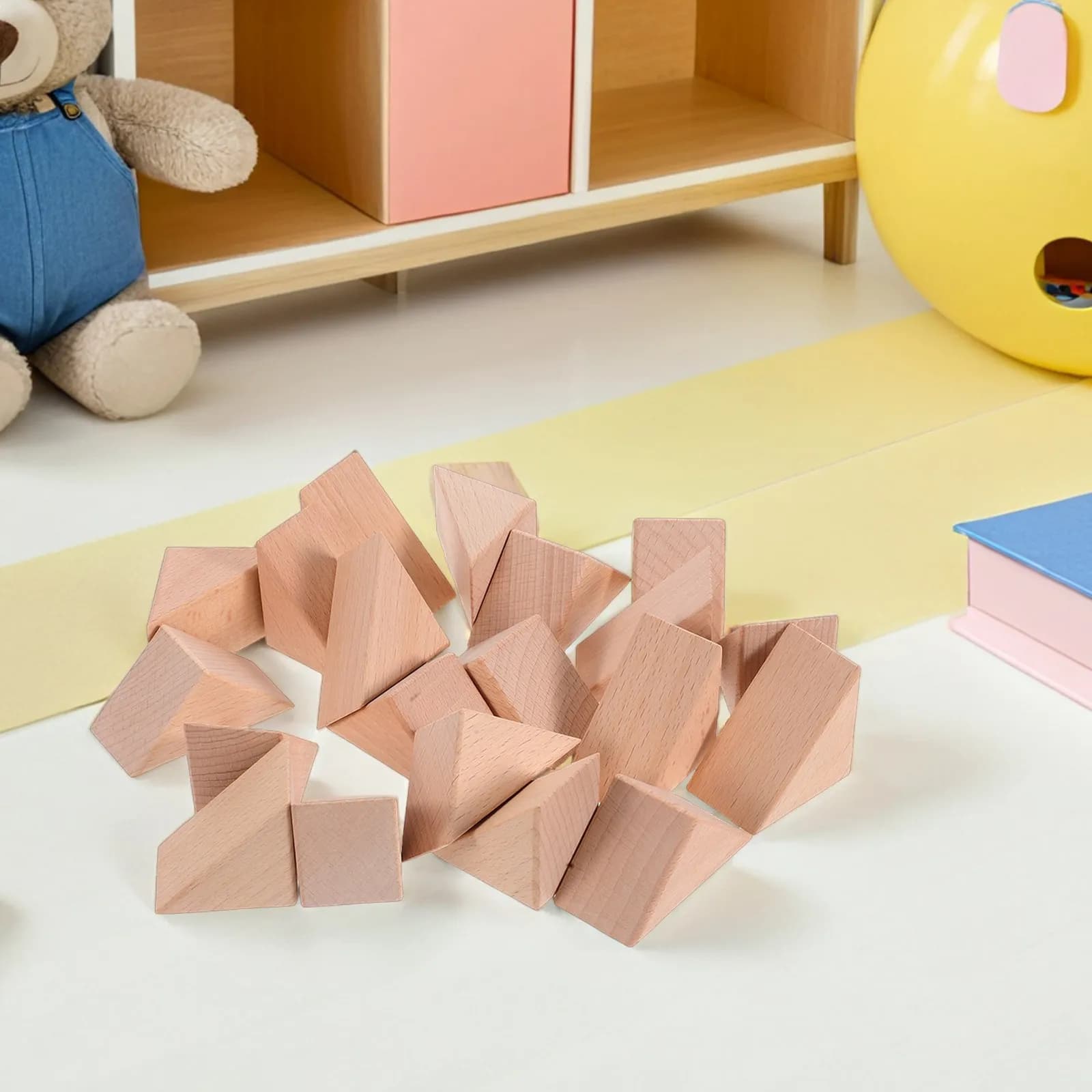 Set di 20 Blocchi Geometrici in Legno, Gioco Educativo Creativo per Bambini, Apprendimento Precoce delle Forme e Risoluzione dei Problemi