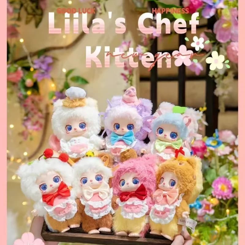 Baby Tre Lucky Cat V4 Liila'S Chef Kitten Blind Box Peluche Bambola Pendent Zaino Decorazione Portachiavi Giocattoli per bambini Regali di compleanno