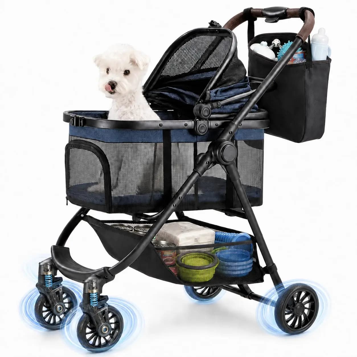 3 in 1 Pet Carrier Stroller for Small/Medium Dogs up to 33 lbs | Detachable Carrier, Foldable Dog & Cat Stroller, Large Storage