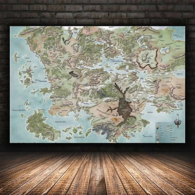Dungeons & Dragons Mappa Poster Reali dimenticati Pittura su tela Stampa Gioco Poster Regalo Wall Art Immagine HD Home Room Decor