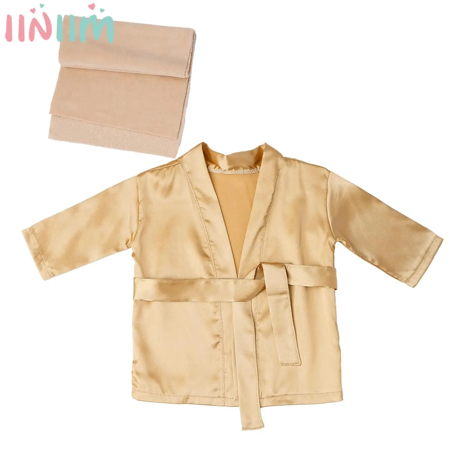 Photo costume for newborn, girl, boy, long sleeve, open on the front, satin bathrobe with belt, shower head, photo shoot, robe