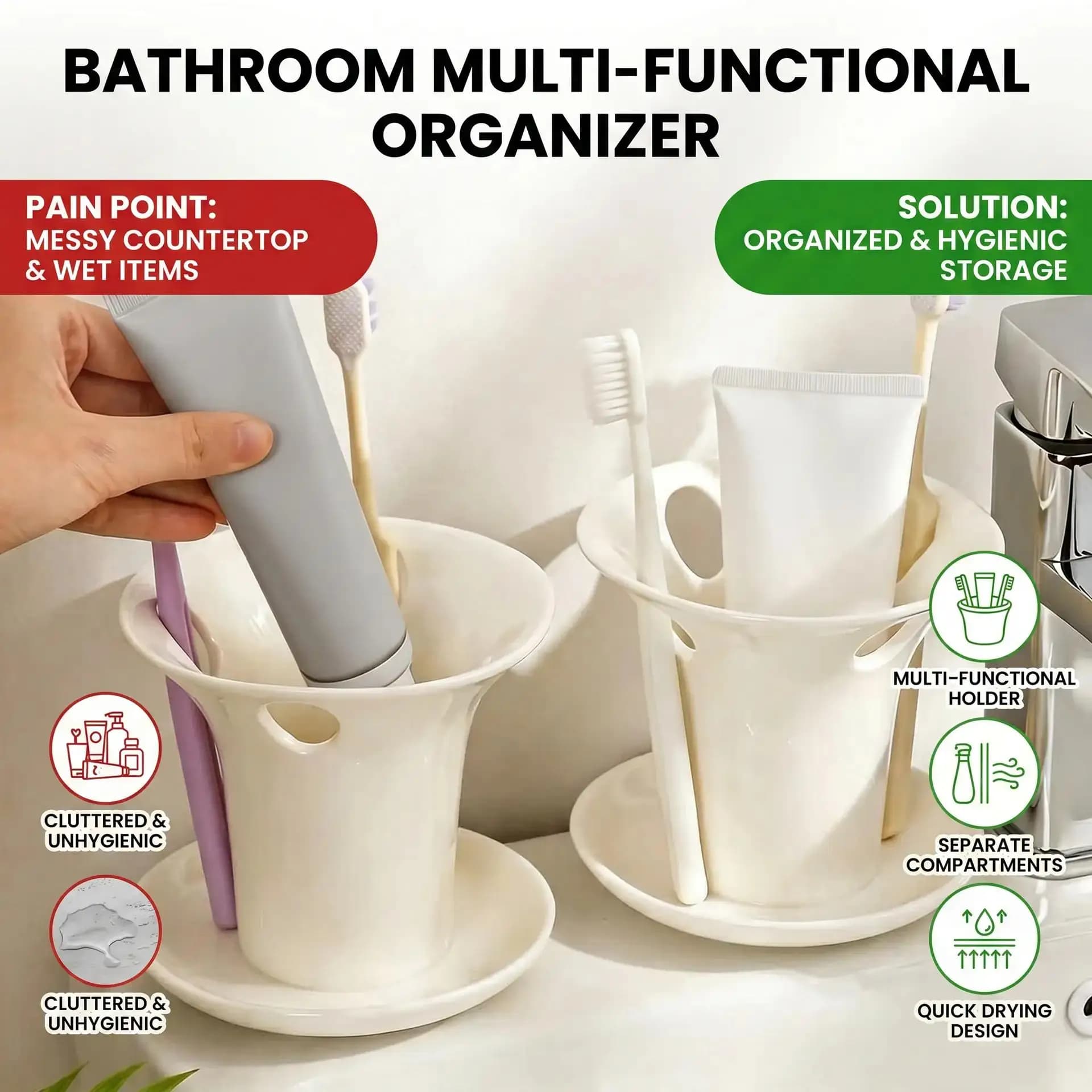 1pc Bathroom Toothbrush Storage Rack - 4-Slot with Toothpaste Holder,Sink Organizer Tool,Perfect for Christmas and Thanksgiving