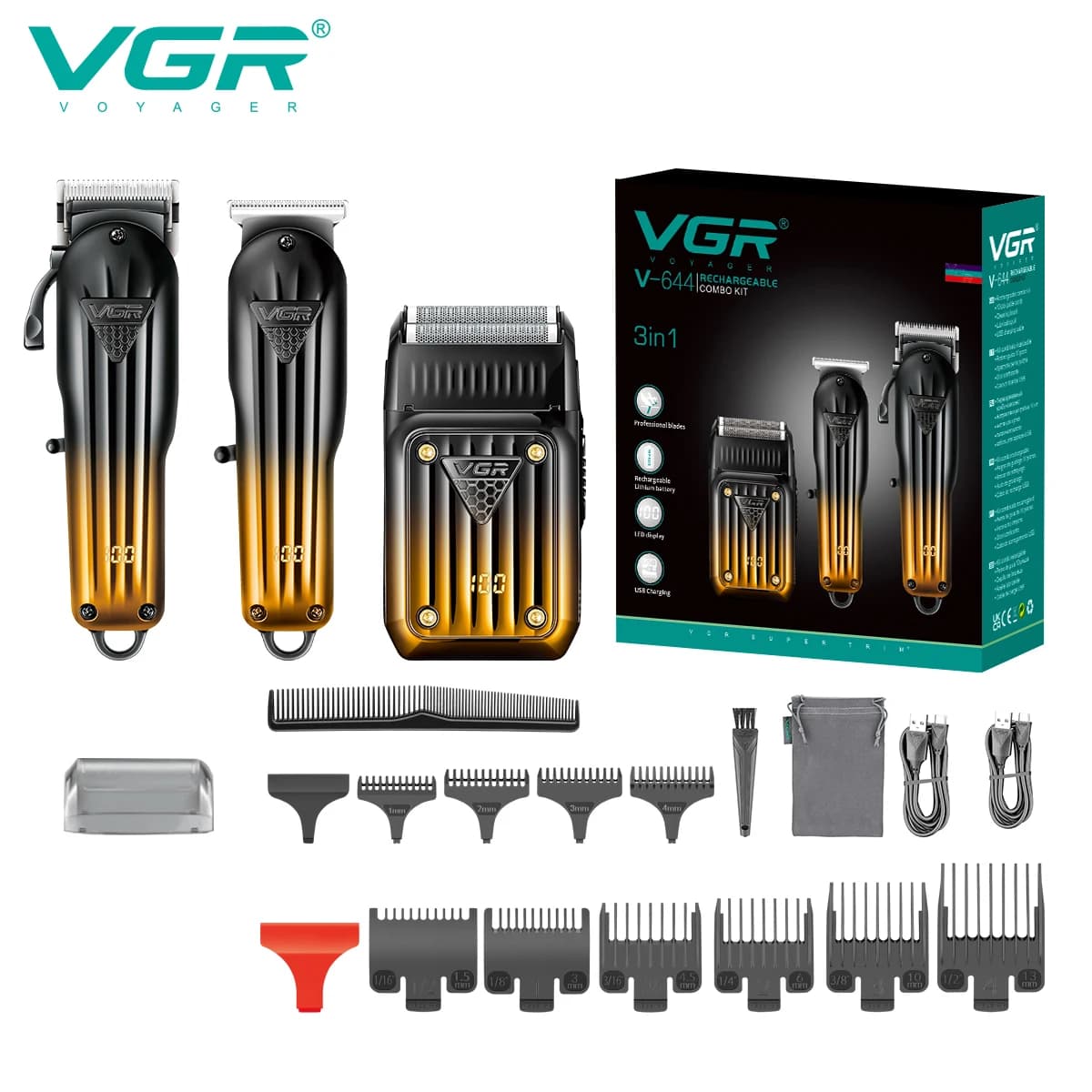 VGR 644 gradient hair cutting combination electric shaver rechargeable professional men's hair clipper carving electric pusher