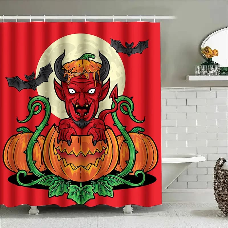 Tuniu Cute Devil Pumpkin Tenda da doccia Decorazioni di Halloween per il bagno Regalo della camera dei bambini