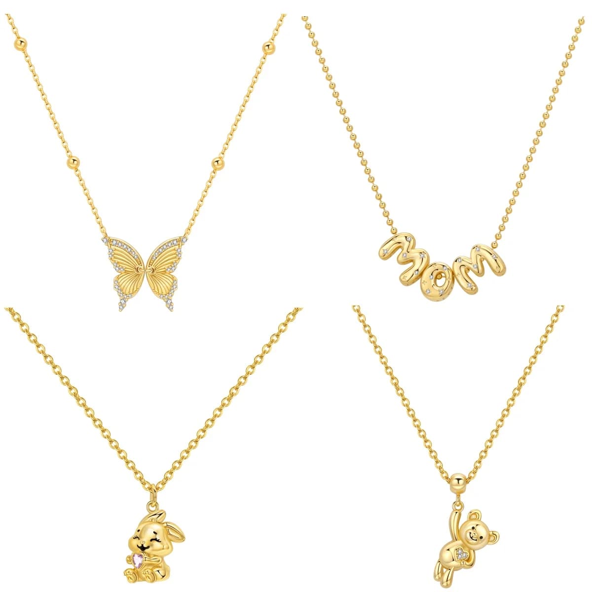 Collana MISEFF in Argento Sterling S925 Placcato Oro 18K con Ciondoli a Forma di Animale (Cane, Coniglio, Farfalla, Orsetto) per Donna, Idea Regalo
