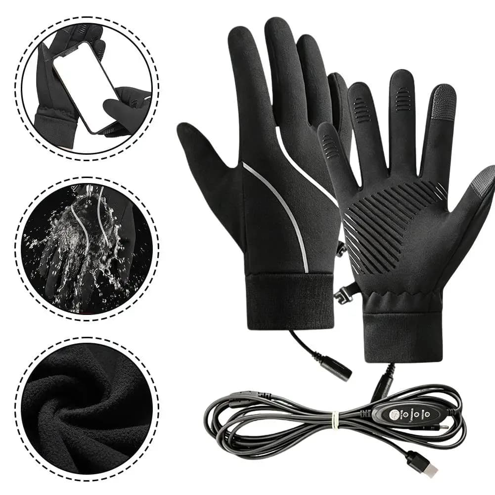 Rechargeable Heated Gloves Winter Fleece Warm Touchscreen Windproof Cold Resistant for Cycling Motorcycle Riding Outdoor Gear