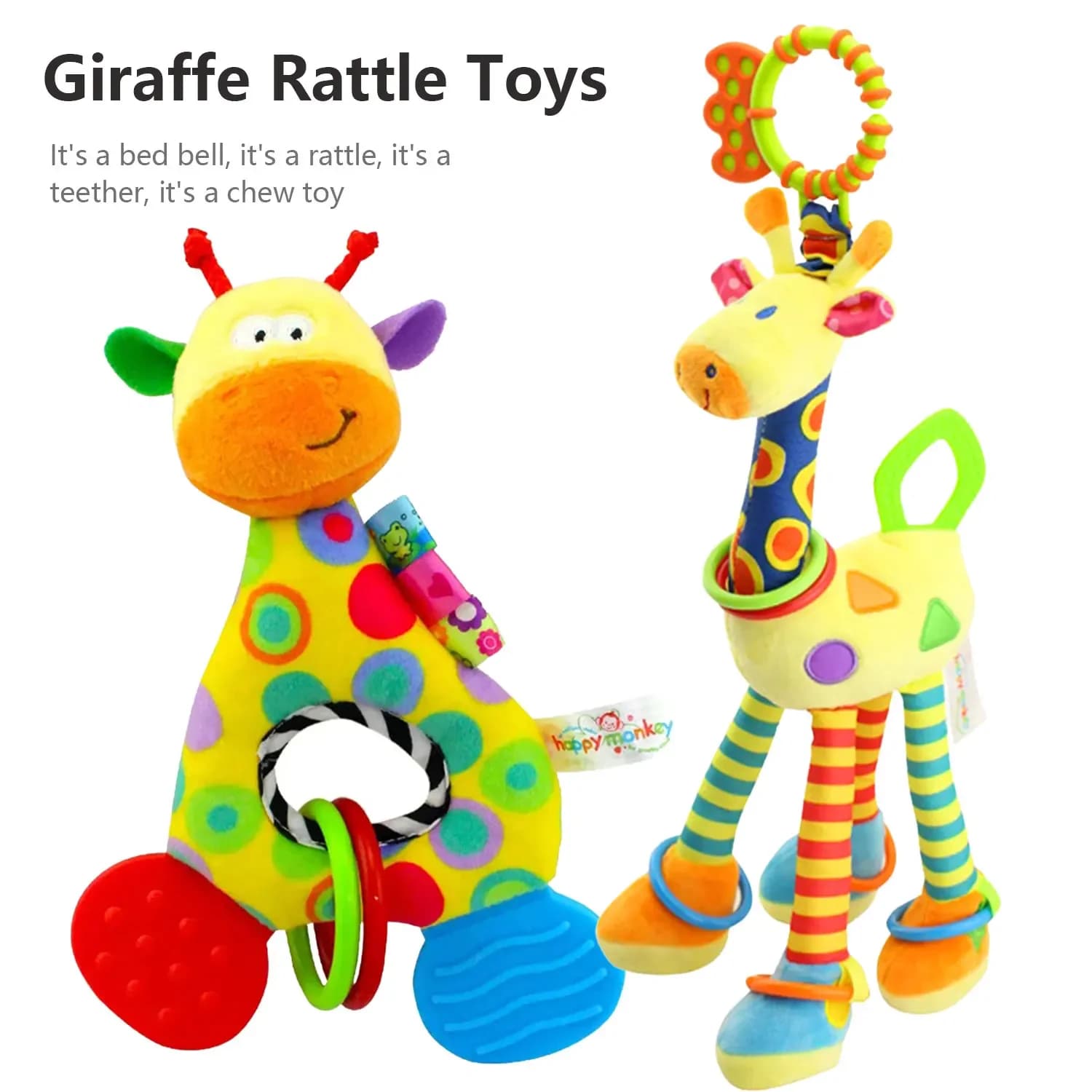 7 tipi di giocattoli portatili per bambini sonaglio musicale Massaggiagengive può morso Addestramento con impugnatura per bambini Campana per culla Passeggino Campana sospesa Regalo giraffa