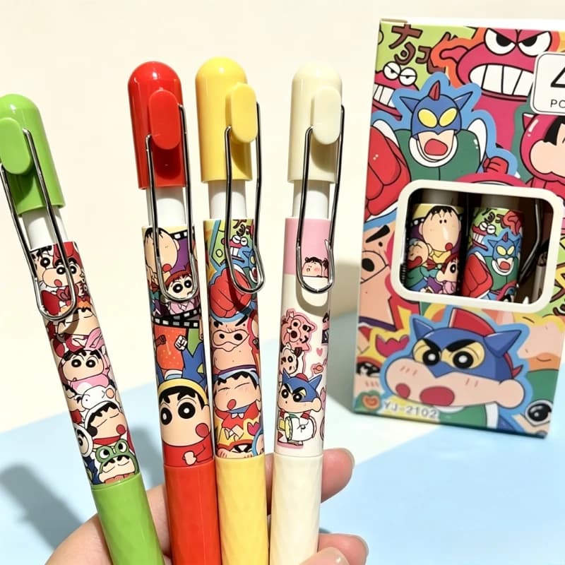 Crayon Shin-chan cartoon cute doodle metal click pen kawaii 2D student stationery black gel pen anime merchandise wholesale