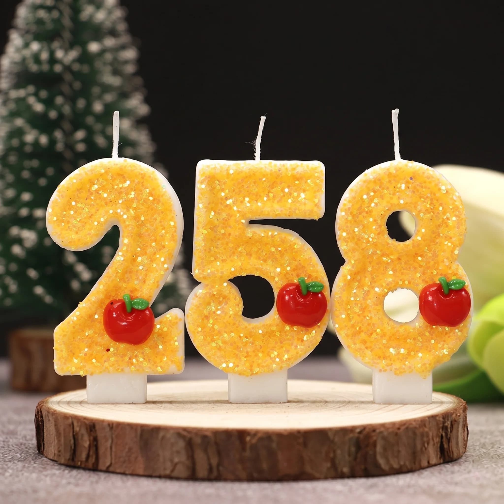 Candela Digitale Gialla a Forma di Mela Rossa - Candela Decorativa per Torte e Feste