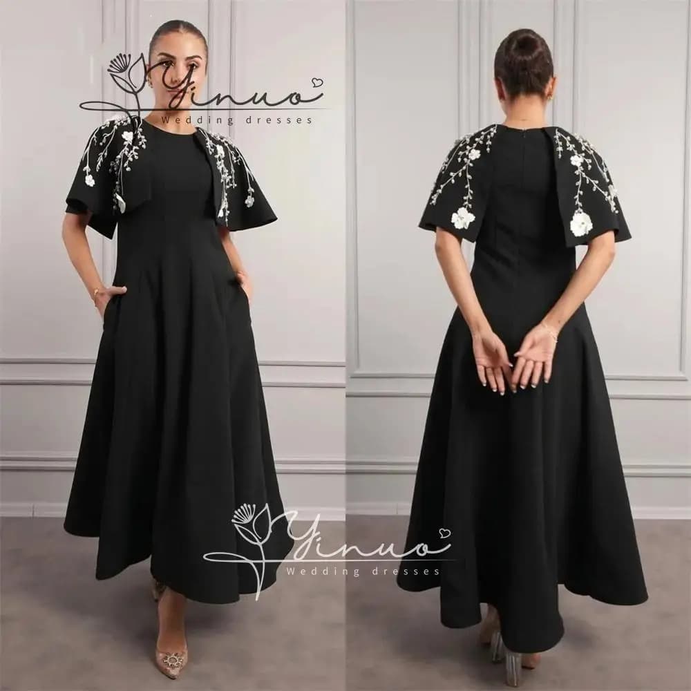 customized Evening Dress Women Prom Gown FormalScoop Neckline A-line Ankle Length Skirts Applique Bespoke