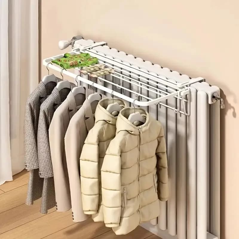 Griglia per radiatore a parete per carichi pesanti: ripiani e aste per asciugare i vestiti estraibili | Salvaspazio per indumenti invernali (nero/bianco)