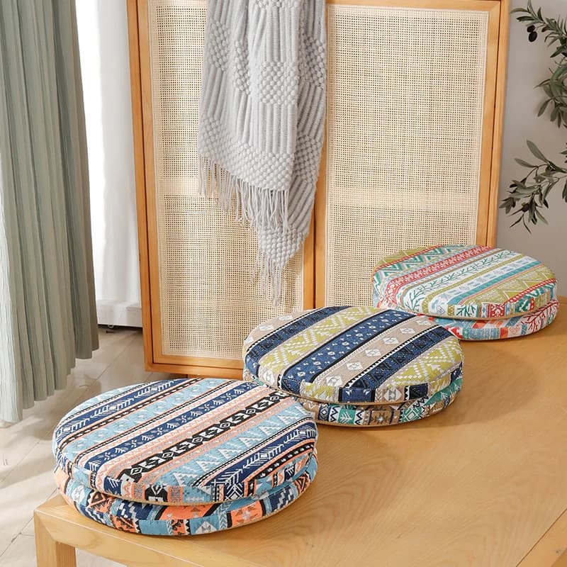 4.5cm Thick Memory Foam Round Floor Cushion, Anti-Slip Meditation Pouf for Tatami Floor Seating, Ethnic Style Home Decor
