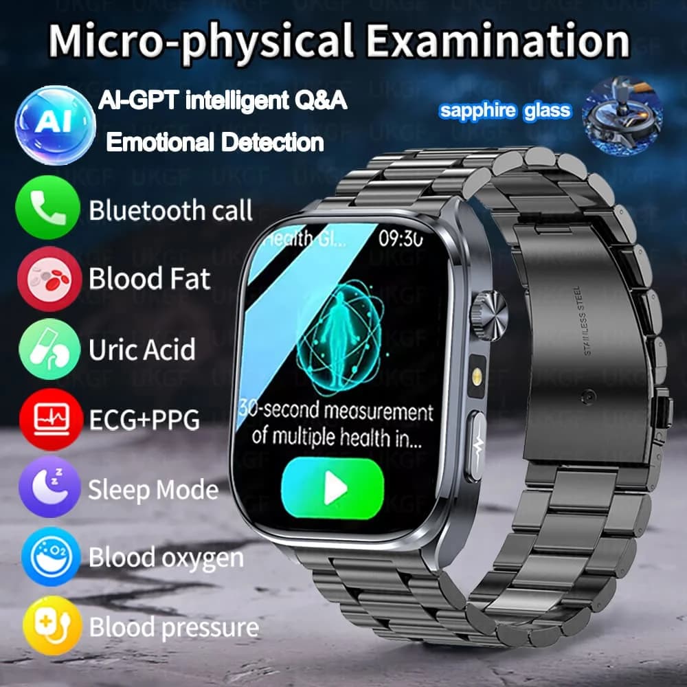 Nuovo Smartwatch 2026 con ECG+PPG e Analisi AI Accurata, Monitoraggio Pressione Sanguigna, Lipidi, Acido Urico, Chiamate Bluetooth, Orologio Sportivo per Uomo