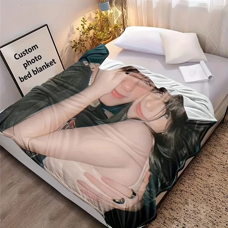 1PC Custom Personalized Blanket Personal Photo Flannel Bed Blanket Birthday Wedding Couple Valentine's Day Holiday Gift Blanket
