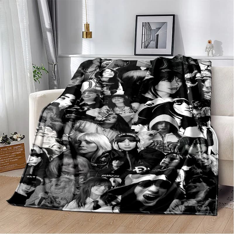 Fashion Billie Eilish Singer Star Flannel Blanket Soft Warm Throw Blanket for Bedroom Living Room Bed Travel Camping Picnic Gift