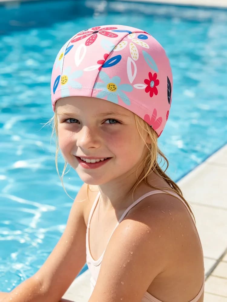 Kids Swim Cap - Cute Cartoon Printed Elastic Fabric Hat for Boys & Girls, Comfortable Baby/Toddler/School-Age Swimming Gear