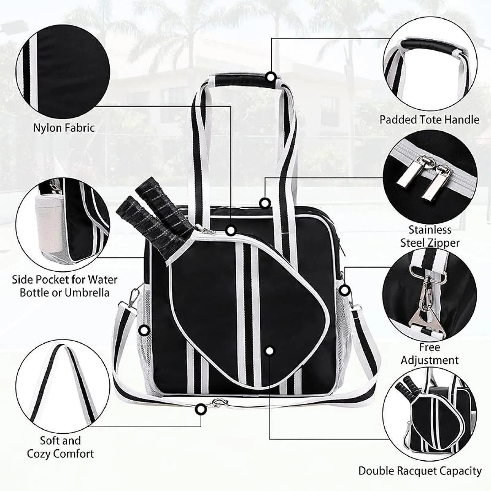 Pickleball bag, fitness bag with removable and adjustable shoulder strap, big bag for transportation, portable tennis rack bag, pickleball bag