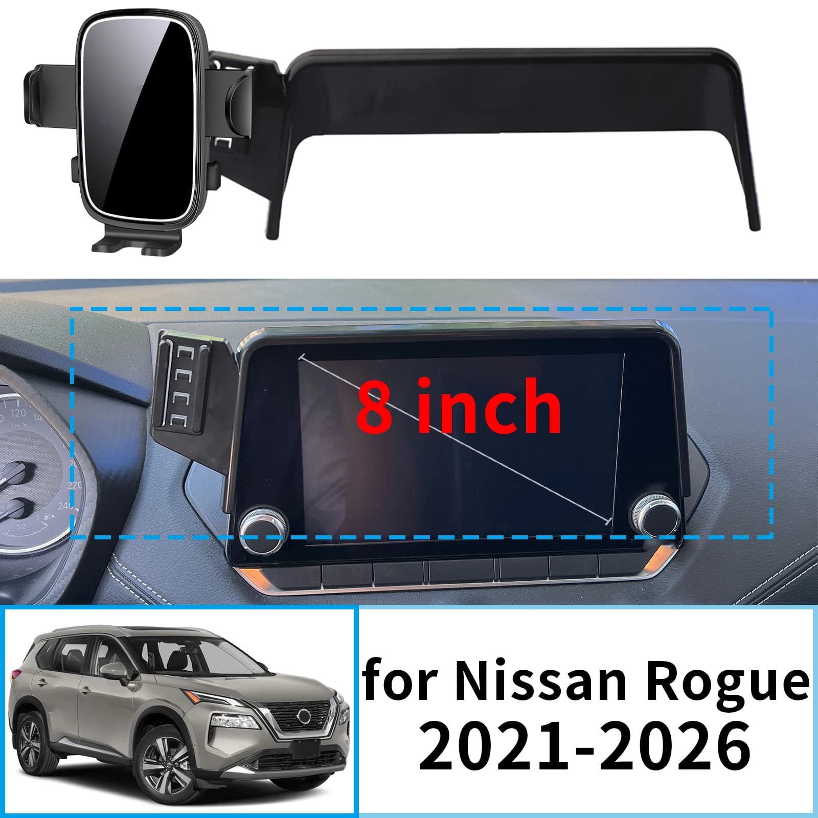 Supporto per telefono con clip stabile (8/7 pollici) per Nissan Rogue 2021 2022-2026 T33 ​ ​ Base per Montaggio Schermo Senza Vibrazioni ​ Accessori per auto