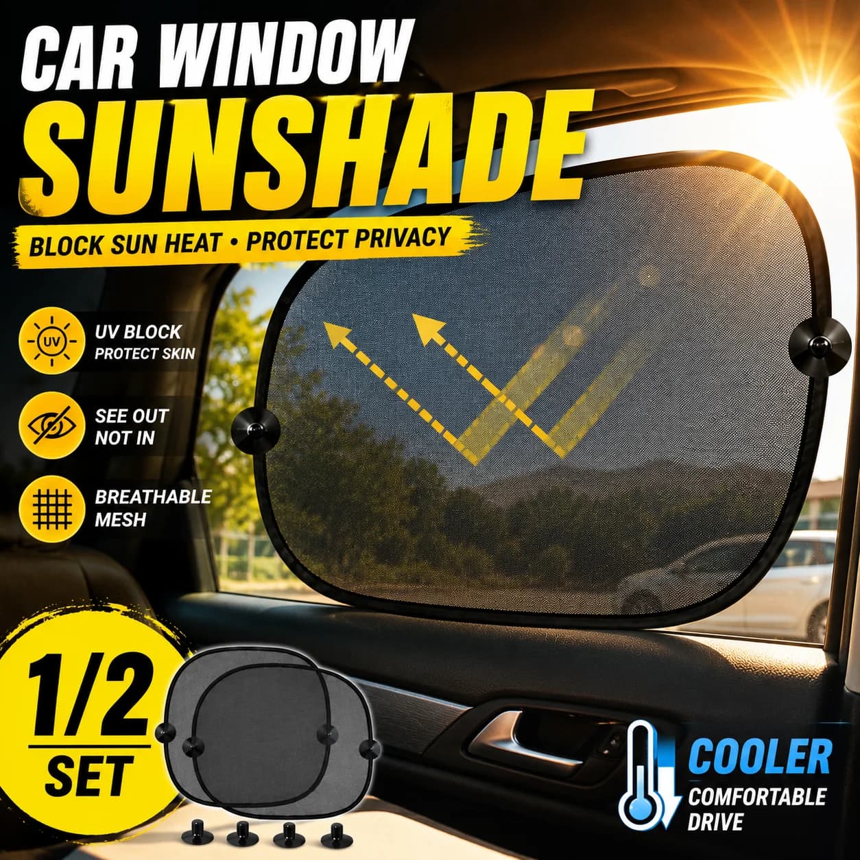 Universal Car Side Window Sunshade Mesh Sun Protection Shade Blocks Uv Rays Reduces Heat Protect In-car Privacy For Car Window