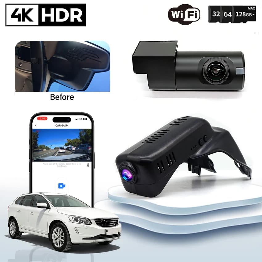 Per Volvo XC60 2014 2015 2016 2017 Dash Cam 4K Plug and Play per Auto, Registratore Telecamera Auto, Dashcam WIFI, Dispositivi di Registrazione DVR per Auto