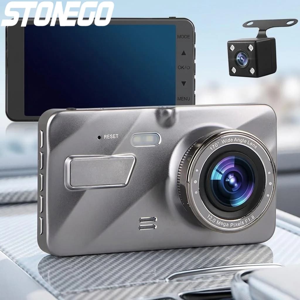 Dash Cam Dual 1080P Anteriore e Posteriore con LCD 4 Pollici, Visione Notturna, Angolo di Visione 170 Gradi, Sensore G, Registrazione in Loop, Monitoraggio Parcheggio, DVR per Auto